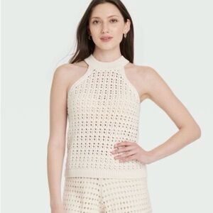 Universal Thread Women's Openwork Halter Crewneck Sweater Tank cream​​‎